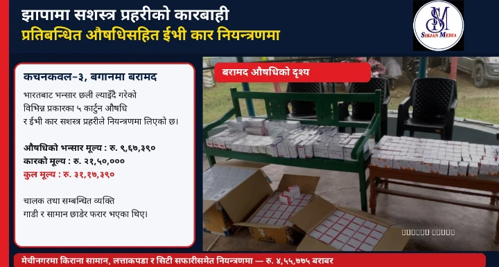 कचनकवलमा प्रतिबन्धित औषधिसहित ईभी कार नियन्त्रणमा
