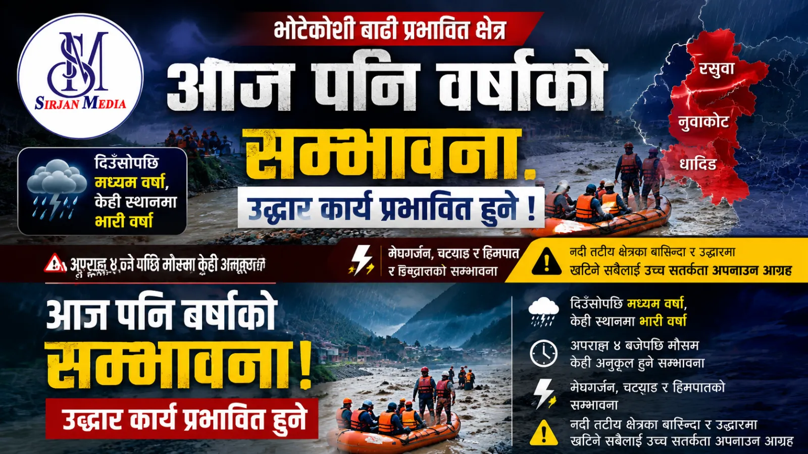 भोटेकोशी बाढी प्रभावित क्षेत्रमा आज पनि वर्षाको सम्भावना, उद्धारमा चुनौती